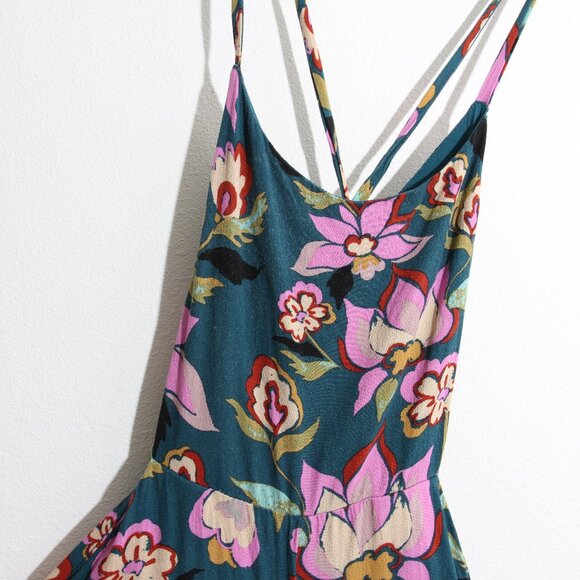 Free People Coco One Piece Jumpsuit Wide Leg Cross Open Back Floral Green Size 6 - Picture 4 of 16